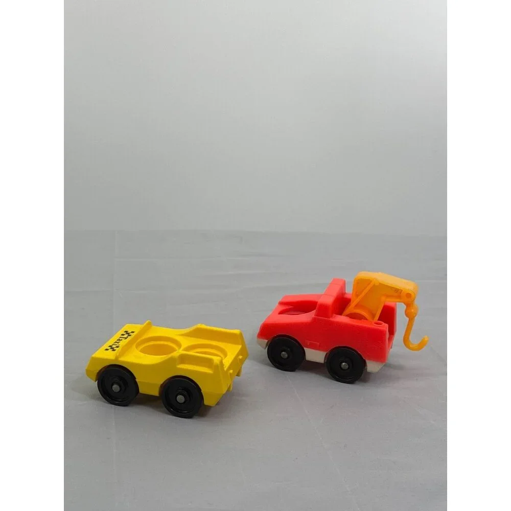 Vintage Fisher Price Little People Vehicles Yellow Taxi Red Tow Truck